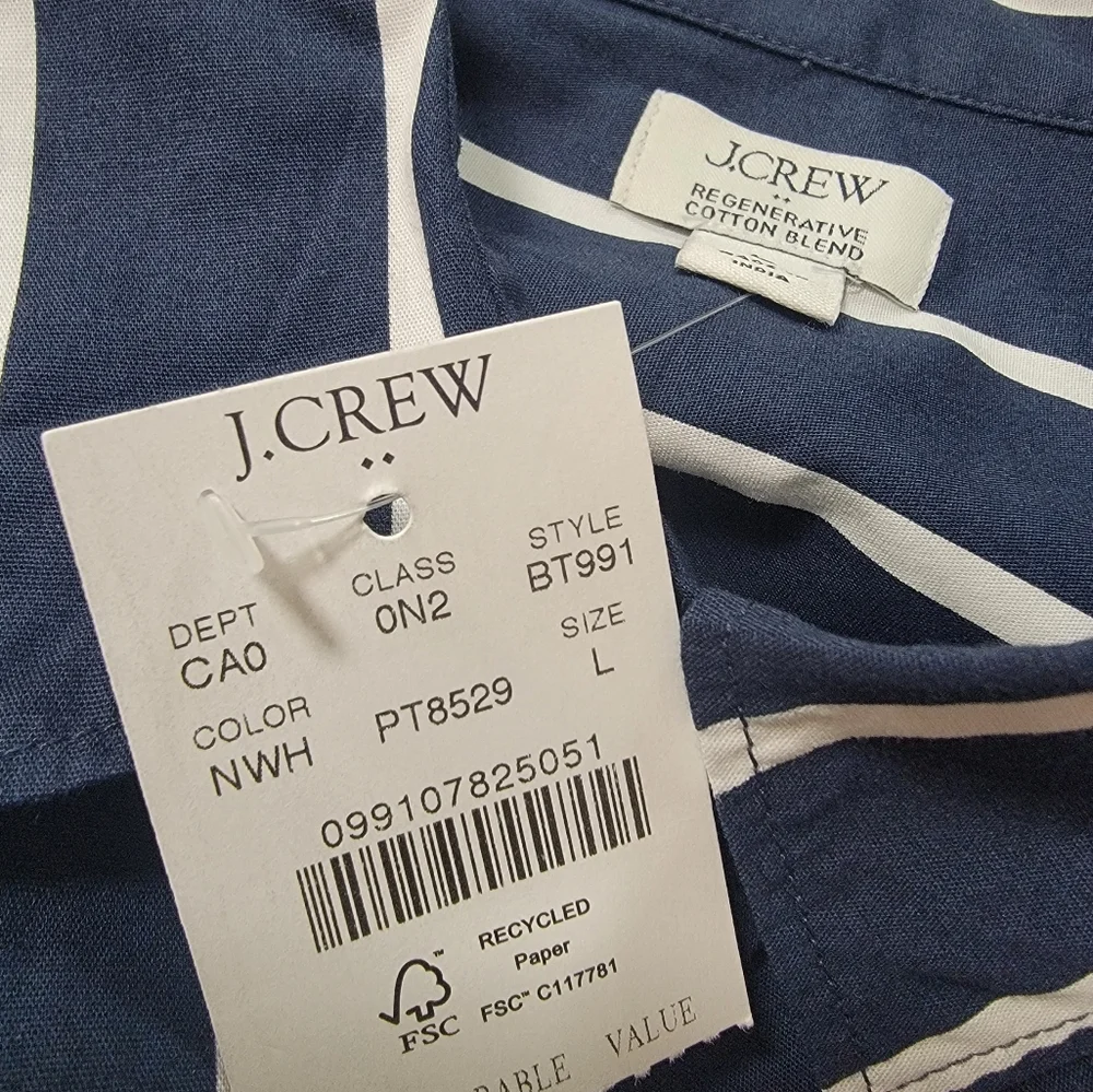 J Crew Factory Navy and White Striped Women's Button-Down Shirt Size L NWT - Picture 10 of 10